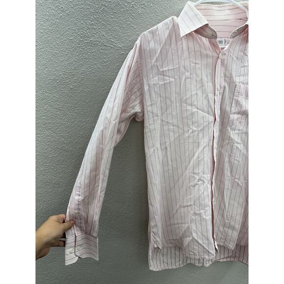 Sam Surin Mens New Royal Fashions Button-Down Shirt Pink Striped Long Sleeve - Picture 2 of 11